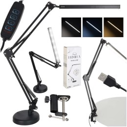 Nowoczesna lampka biurkowa LED z USB z regulowanym ramieniem i klipsem