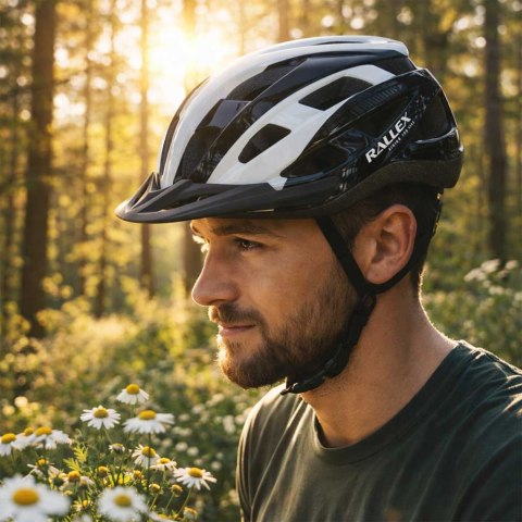 Kask rowerowy damsko-męski RALLEX, regulowany, czarno-biały, rozmiar L 58-62 cm