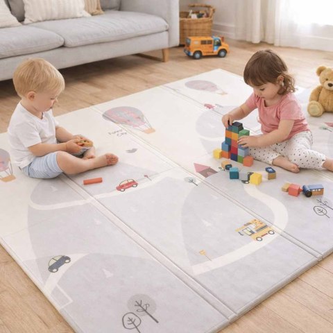Mata edukacyjna piankowa 150x200 cm z motywem ulicy i balonów