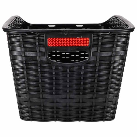 Stylowy rattanowy koszyk rowerowy z odblaskiem na bagażnik tylny