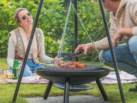 Palenisko ogrodowe duże trójnóg stojak ruszt wiszący grill ognisko węgiel