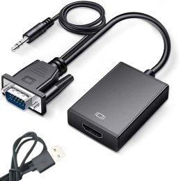 Kabel adapter konwerter vga-HDmi FULL HD d-sub z jack 3.5 i USB