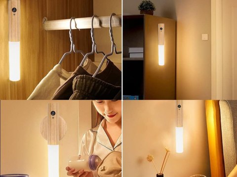 Nowoczesna lampka LED naścienna z czujnikiem ruchu i uchwytem magnetycznym