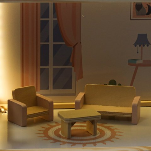 Drewniany domek dla lalek z mebelkami i oświetleniem LED 78 cm