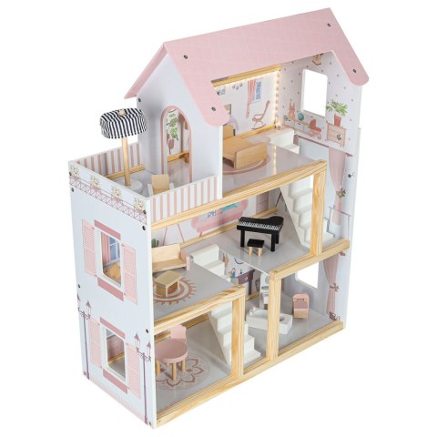 Drewniany domek dla lalek z mebelkami i oświetleniem LED 78 cm