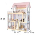 Drewniany domek dla lalek z mebelkami i oświetleniem LED 78 cm
