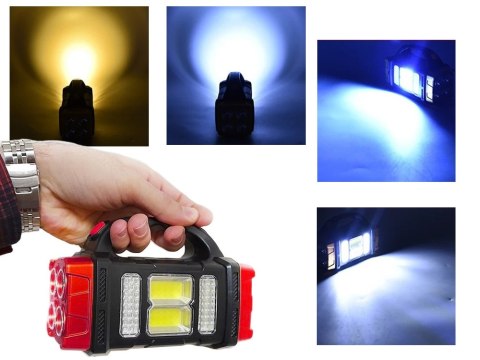 Latarka solarna LED - przenośna lampka z powerbankiem i reflektorem