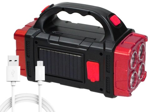 Latarka solarna LED - przenośna lampka z powerbankiem i reflektorem