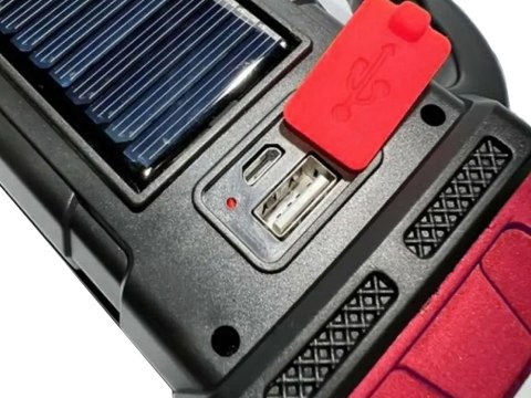 Latarka solarna LED - przenośna lampka z powerbankiem i reflektorem