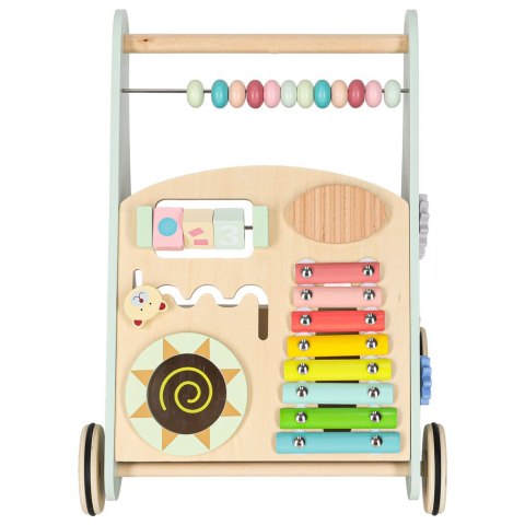 Wielofunkcyjny drewniany pchacz dla malucha z edukacyjnym liczydłem