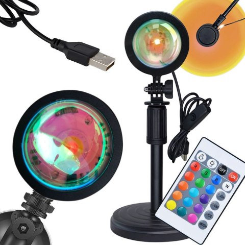 Projektor lampa lampka zachód wschód imitacja słońca LED RGB USB + pilot