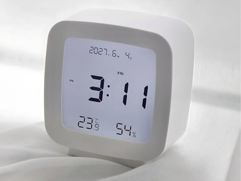 Nowoczesny zegar budzik LCD z pomiarem temperatury i wilgotności