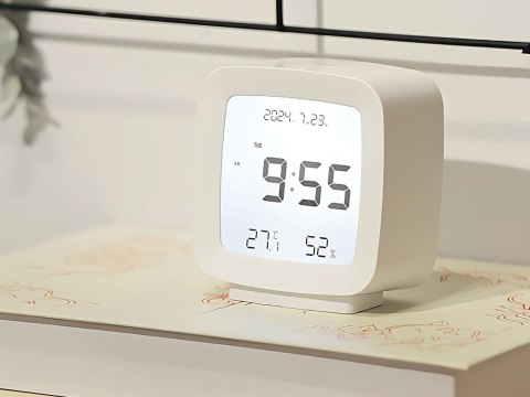 Nowoczesny zegar budzik LCD z pomiarem temperatury i wilgotności