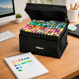 Nowoczesne markery dwustronne w eleganckim etui - 168 sztuk