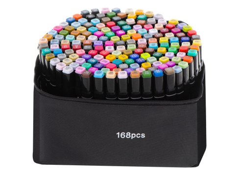 Nowoczesne markery dwustronne w eleganckim etui - 168 sztuk