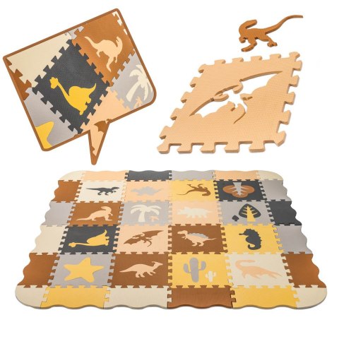 Nowoczesna mata edukacyjna dla dzieci - brązowa piankowa mata puzzle 143 x 143 cm z 36 elementami edukacyjnymi.