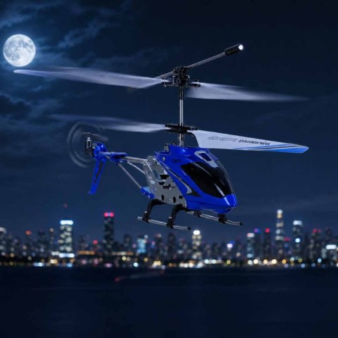 Nowoczesny helikopter zdalnie sterowany w kolorze niebieskim, stworzony z myślą o pasjonatach lotnictwa i zabawy.