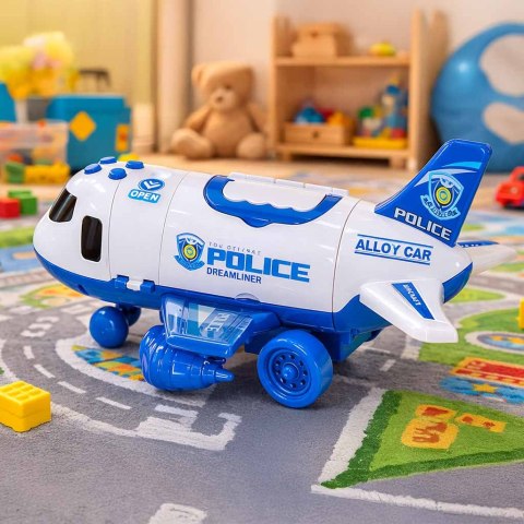 Nowoczesny interaktywny samolot transportowy z autkami dla małych policjantów