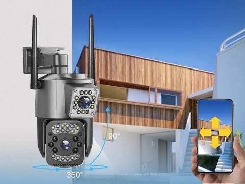 Kamera z dwoma obiektywami ethernet zewnętrzna obrotowa detektor ruchu IP 4g