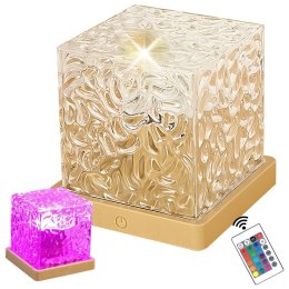 Nowoczesna lampka LED RGB w formie kryształowej kostki z pilotem i zasilaniem USB