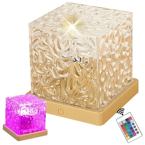 Nowoczesna lampka LED RGB w formie kryształowej kostki z pilotem i zasilaniem USB