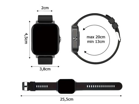 Nowoczesny smartwatch sportowy z funkcją rozmów, czarny