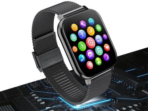 Nowoczesny smartwatch sportowy z funkcją rozmów, czarny