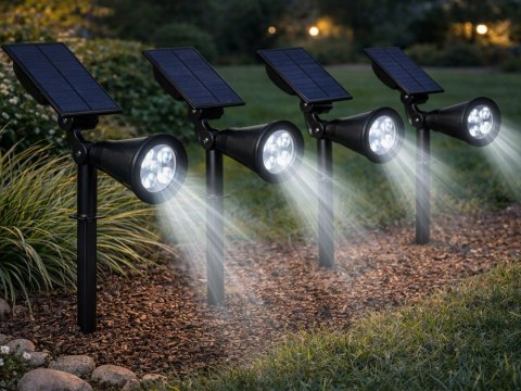 Nowoczesna lampa solarna do ogrodu z czujnikiem zmierzchu i regulacją kąta świecenia
