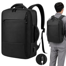 Plecak biznesowy męski na laptop USB elegancki czarny pojemny miejski