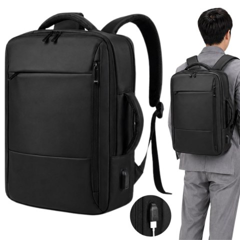 Plecak biznesowy męski na laptop USB elegancki czarny pojemny miejski