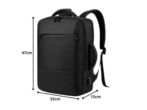 Plecak biznesowy męski na laptop USB elegancki czarny pojemny miejski