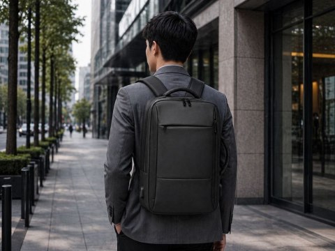 Plecak biznesowy męski na laptop USB elegancki czarny pojemny miejski
