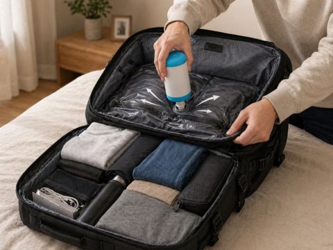 Plecak podróżny USB z pompką próżniową na laptop bagaż podręczny duży