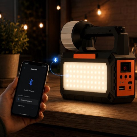 Lampa latarka solarna turystyczna LED campingowa panel radio żarówki blt
