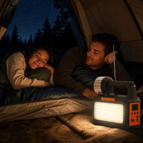 Lampa latarka solarna turystyczna LED campingowa panel radio żarówki blt