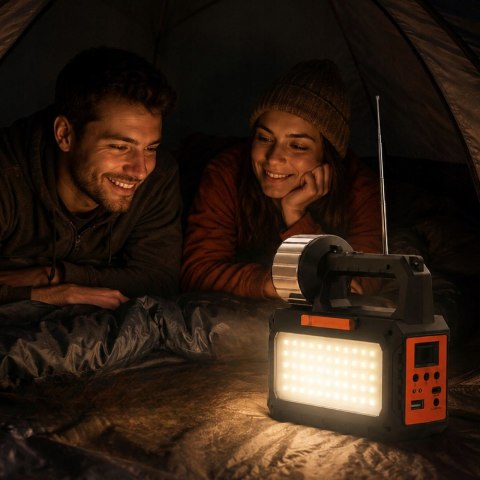 Lampa latarka solarna turystyczna LED campingowa panel radio żarówki blt
