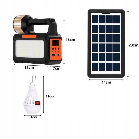 Lampa latarka solarna turystyczna LED campingowa panel radio żarówki blt