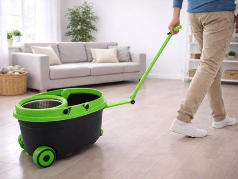 Mop obrotowy rotacyjny 360 wiadro na kółkach zestaw 2x nakładki mikrofibra