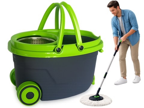 Mop obrotowy rotacyjny 360 wiadro na kółkach zestaw 2x nakładki mikrofibra