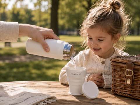 Nowoczesny składany kubek silikonowy idealny na wycieczki
