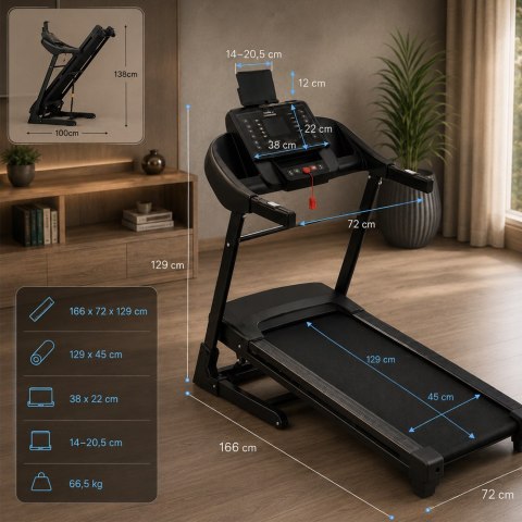 Bieżnia elektryczna domowa składana regulowany kąt nachylenia 135kg 16 km/h