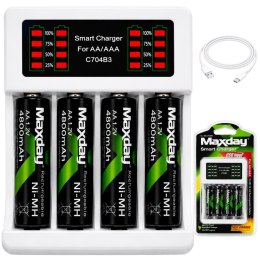Nowoczesna ładowarka do akumulatorów AA i AAA z LED i kabel USB-C