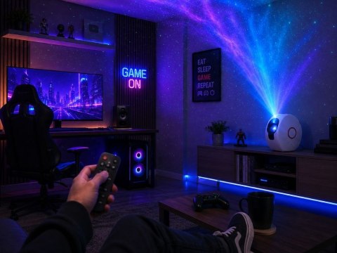 Nowoczesny projektor do wnętrz ze zdalnym sterowaniem i Bluetooth