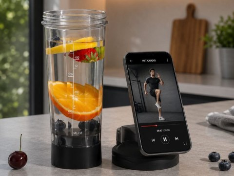 Nowoczesny shaker elektryczny z akumulatorem 700 ml i uchwytem na telefon