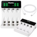 Nowoczesna ładowarka do akumulatorków AA i AAA z wyświetlaczem LCD i zasilaniem USB-C