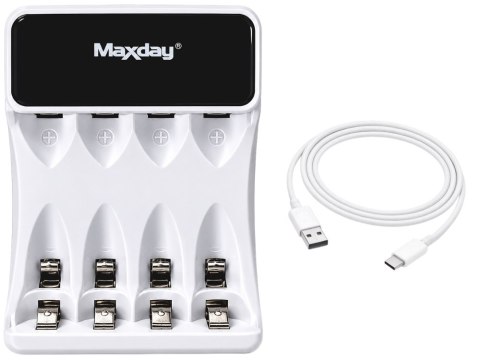 Nowoczesna ładowarka do akumulatorków AA i AAA z wyświetlaczem LCD i zasilaniem USB-C