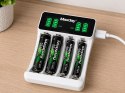 Nowoczesna ładowarka do akumulatorków AA i AAA z wyświetlaczem LCD i zasilaniem USB-C