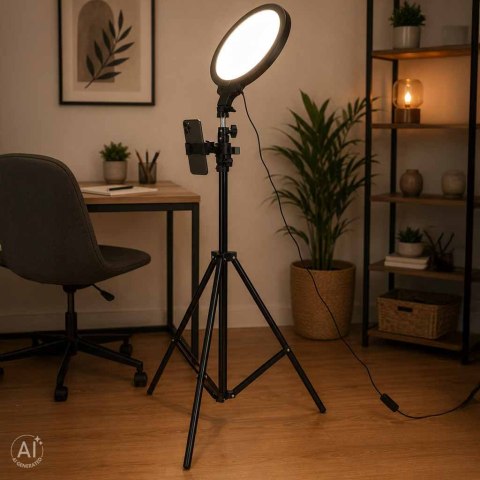 Lampa do idealnych selfie z pierścieniem LED na statywie