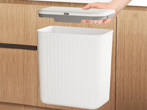 Wiszący kosz na śmieci do kuchni 9L - biały, z pokrywką