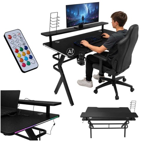 Biurko gamingowe LED RGB z nadstawką - nowoczesny design w Twoim domu